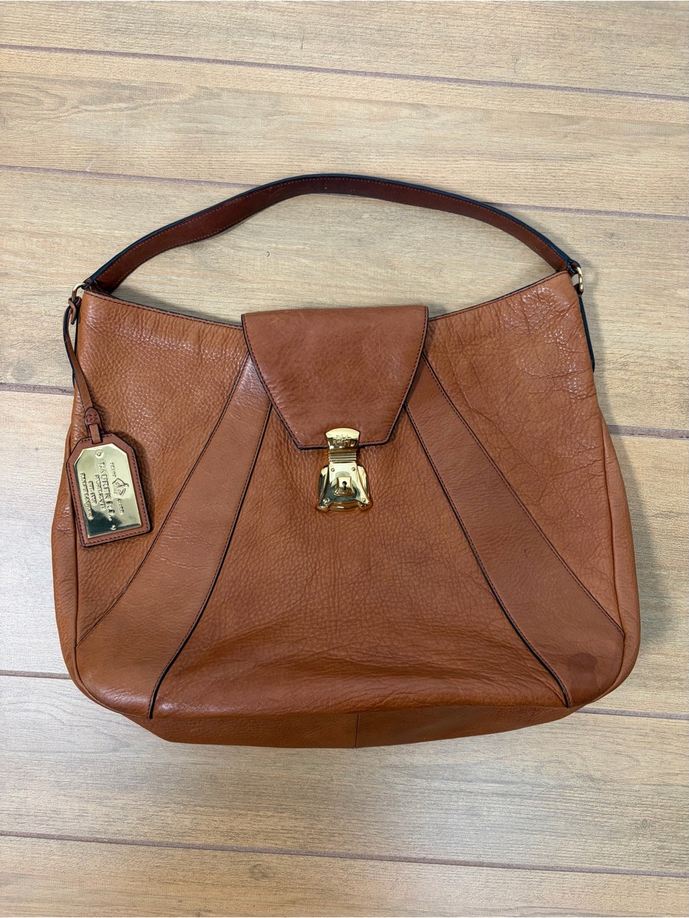 Ralph Lauren LRL Brown Leather Gold Hardware Shoulder Hobo